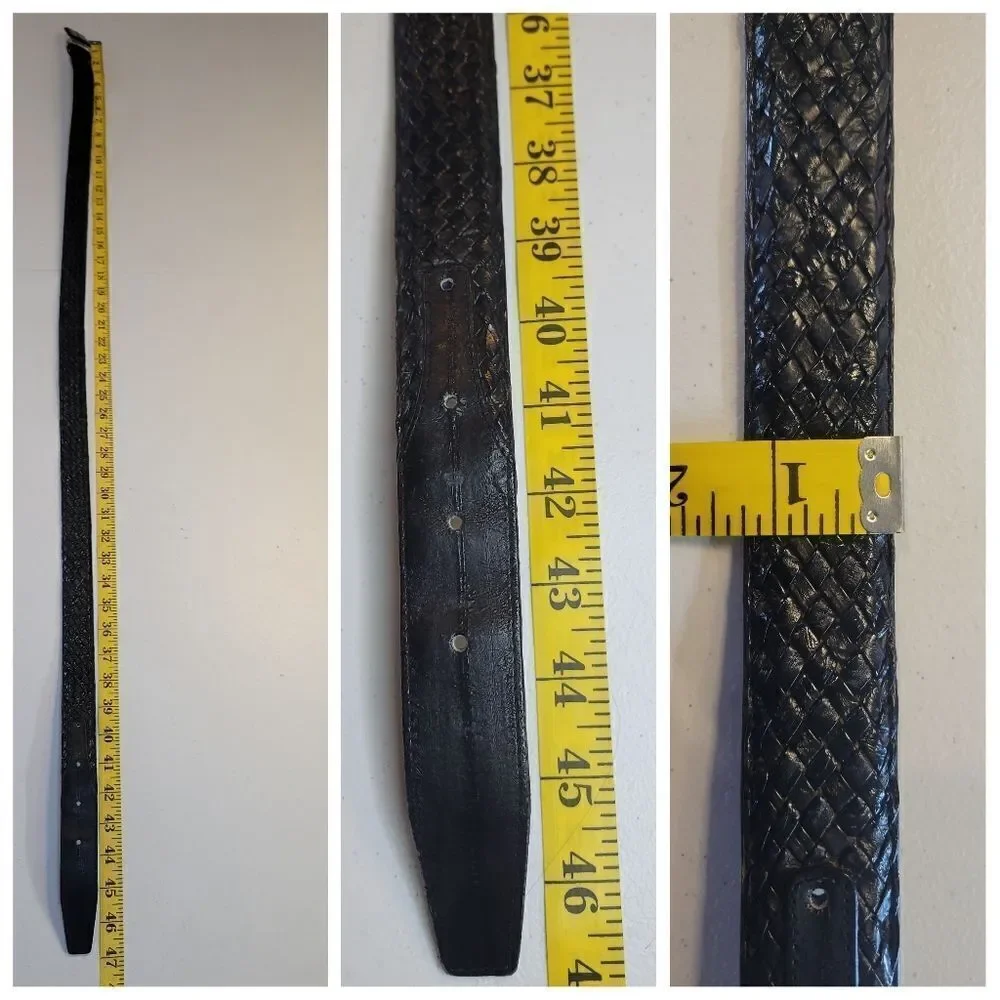 Vintage Belt Woven Black EEL Skin Leather and Gold Toned Buckle Men's Unisex